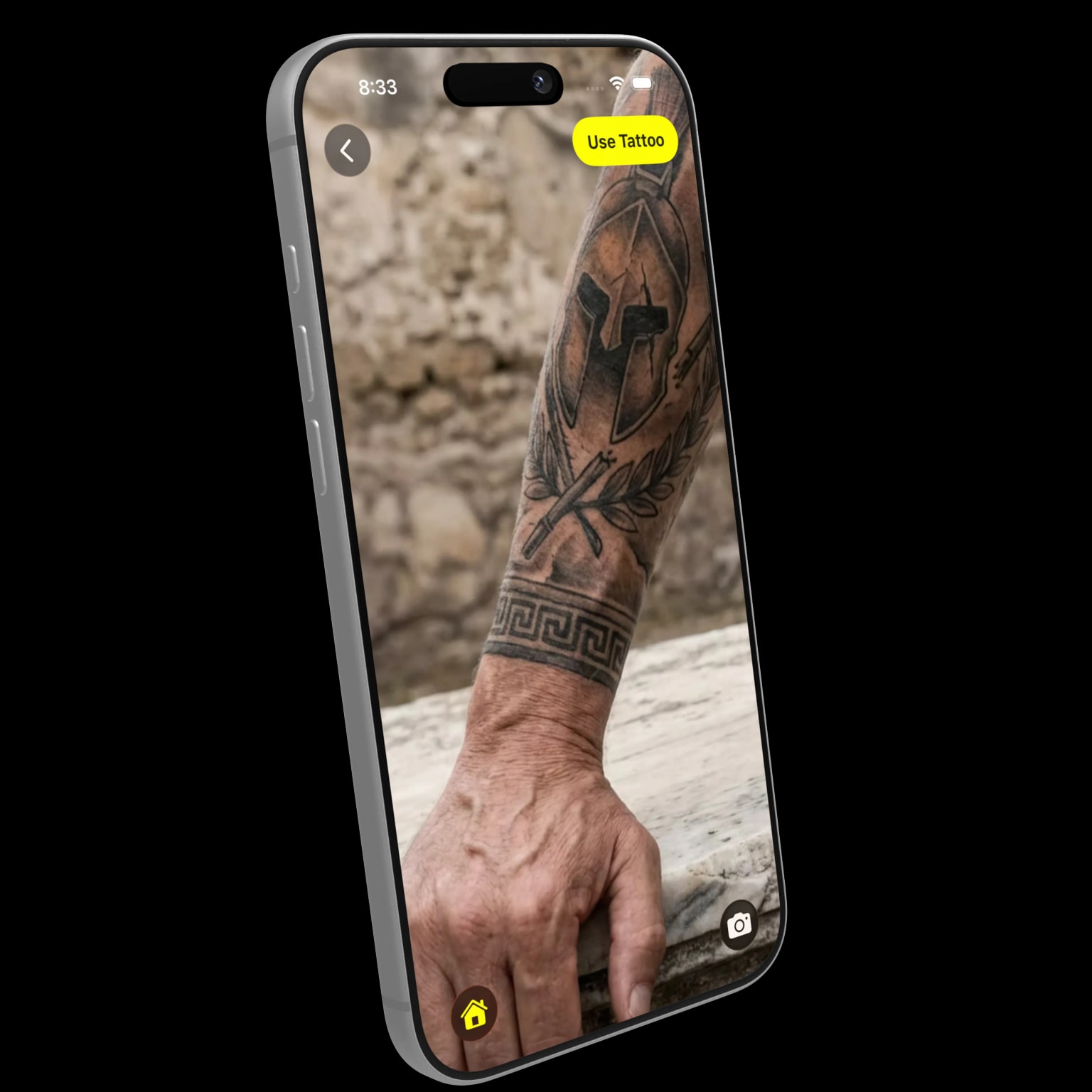 Inkigo app preview showing tattoo try-on result